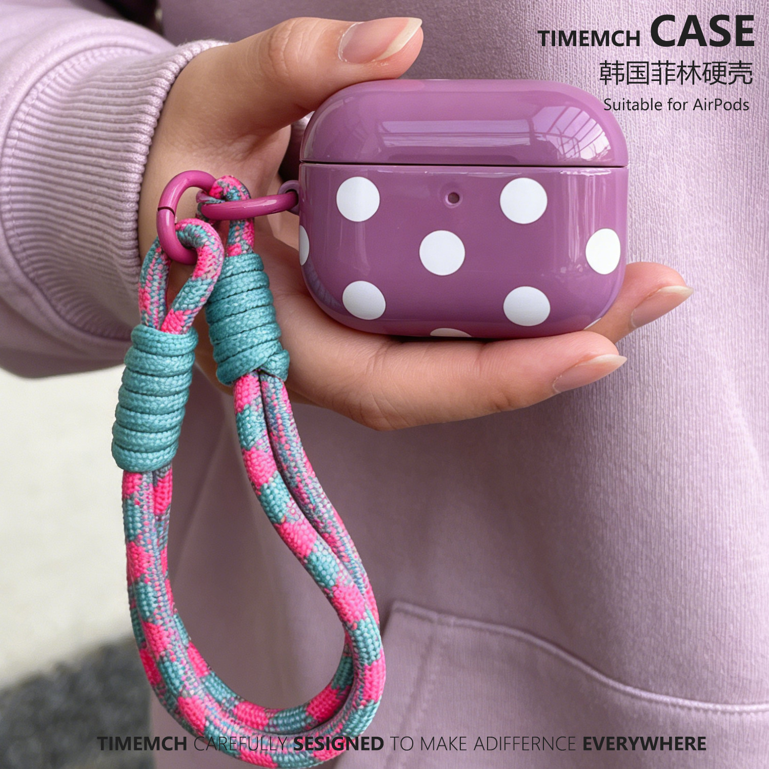 TimeMch 玫红白波点 适用于airpods4保护壳airpodspro3保护套苹果耳机二三代耳机壳艺术小众简约高级韩国菲林