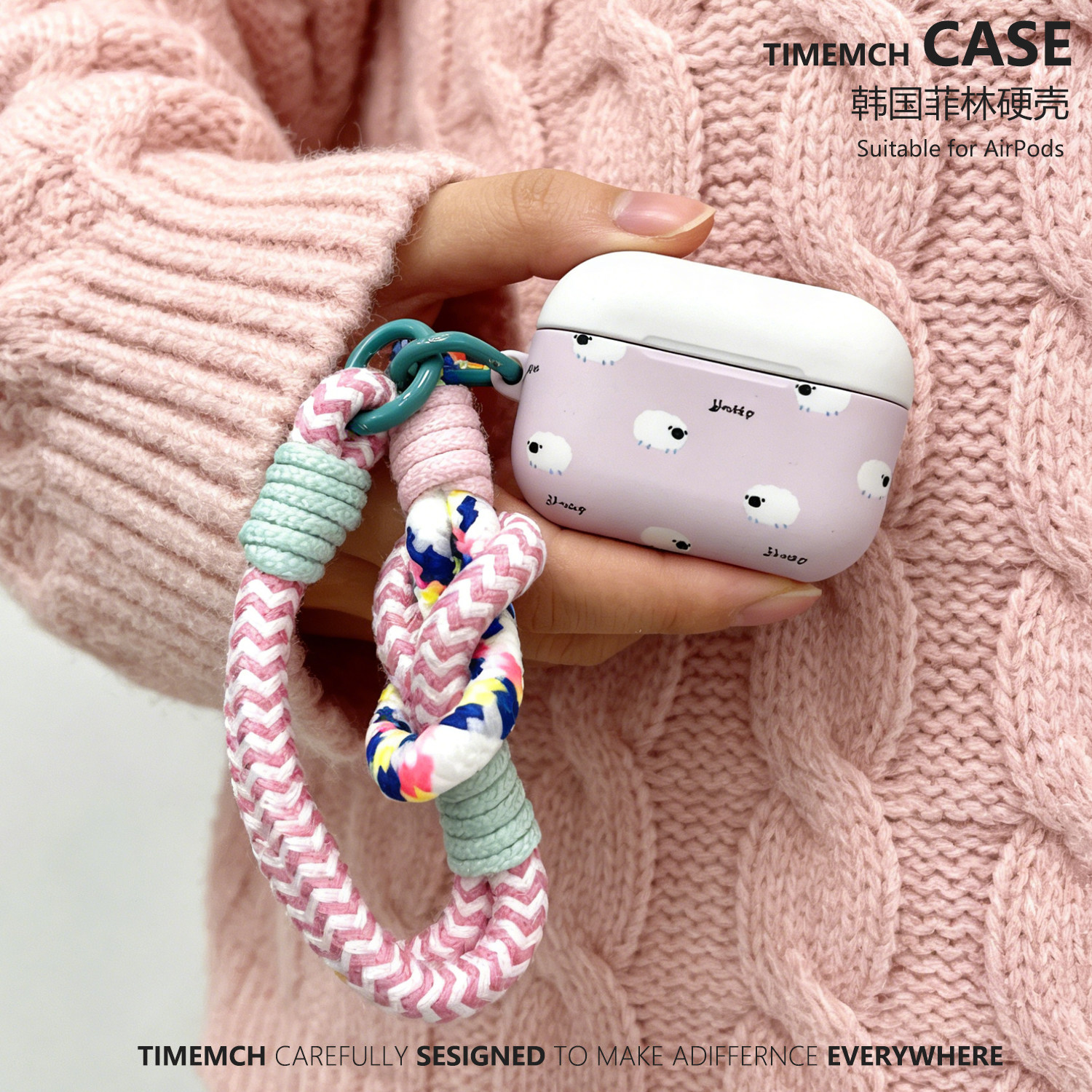TimeMch 撞色雪花肥羊 适用于airpods3保护壳airpds4保护壳苹果耳机保护套pro3卡通可爱韩国磨砂菲林简约粉色
