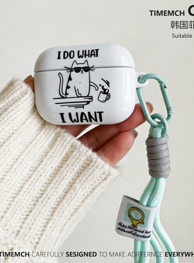 TimeMch 简约线条墨镜猫适用于airpodspro3保护套airpods4保护壳卡通可爱苹果耳机二三代保护壳耳机保护套