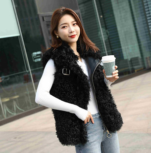 清仓 皮草马甲反季 欧潮版 泰迪卷羊羔毛提格拉多皮毛一体坎肩机车款