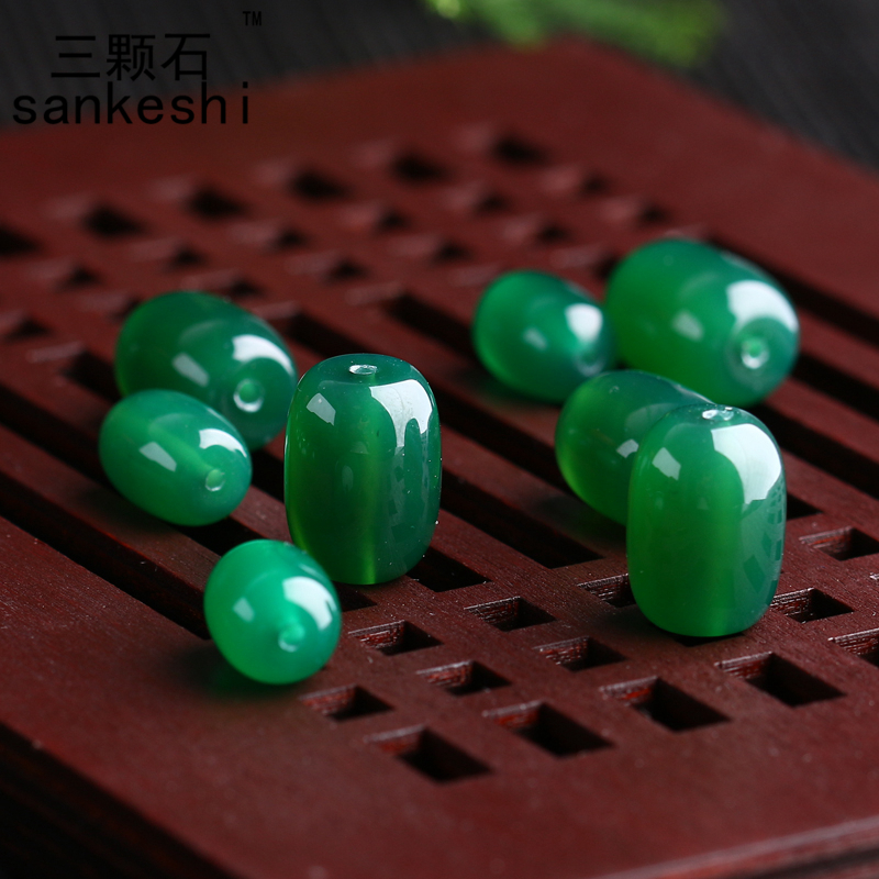 三颗石 DIY饰品材料配珠 天然绿玛瑙桶珠 鼓珠 隔珠散珠半成品