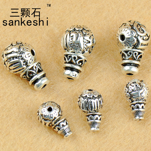 diy手链六字真言佛珠银饰品