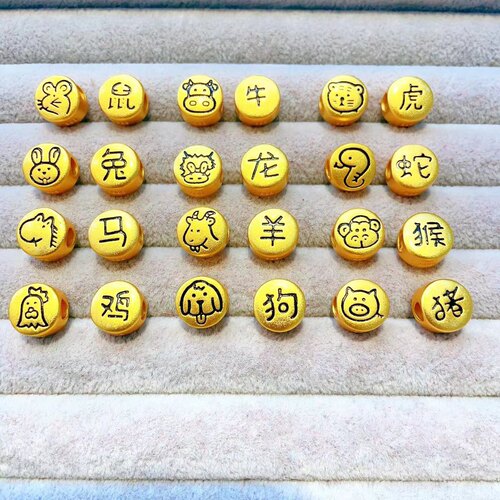 全新古法沙金大孔十二生肖隔珠diy手链红绳配饰通孔散珠保色黑金