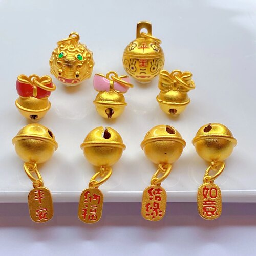 全新古法沙金铃铛系列吊坠diy手链项链挂坠大孔通孔配件保色饰品
