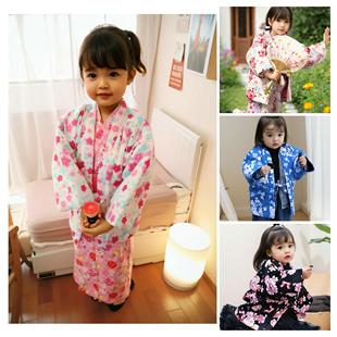 包邮外贸冬款日系女童夹棉半缠半天棉袄羽织棉衣樱花外套和风童装