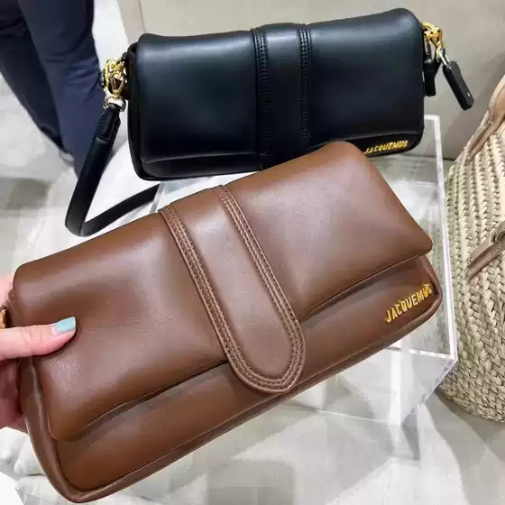 Original French Genuine Leather Jacquemus Le Bambimou Pillow Bag, Handbag, Underarm Bag, Shoulder Bag, Crossbody Bag