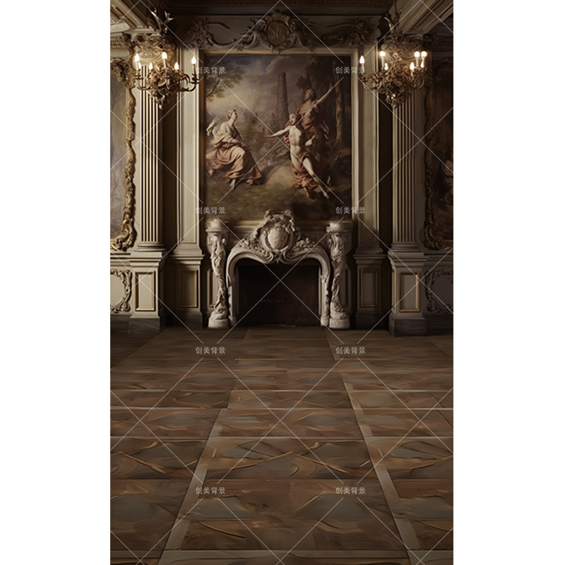 浮雕复古城堡油画背景纸婚纱写真油画拍照背景纸少女油画拍照背景