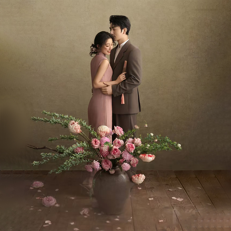 影棚婚纱手绘棕色油画摄影背景布室内高级婚纱写真拍照背景纸