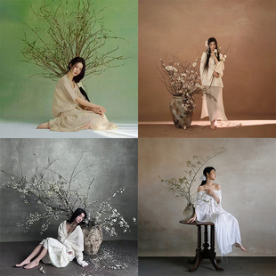 影棚婚纱灰色清冷风油画摄影背景布室内高级孕妇写真拍照背景纸