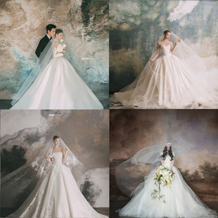 新款中古风法式油画婚纱背景布影楼室内拍照复古背景纸古典油画布