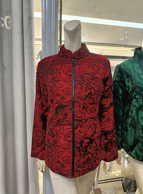 依美纯棉外套中老年女装风衣大码全棉夹克休闲新款妈妈装10178