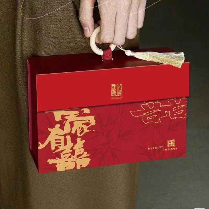 独创免折叠婚礼手提糖果盒中式喜糖盒子结婚糖盒包装盒婚庆用品