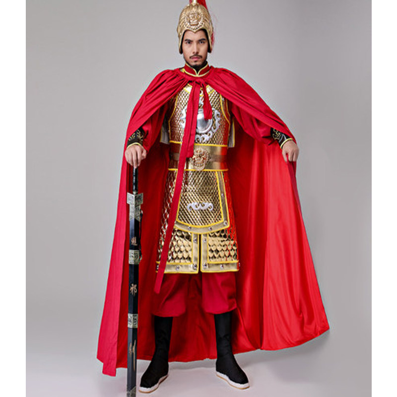 男士黄金甲铠甲将军士兵小兵披风战袍清朝唐装影视古装服装租赁