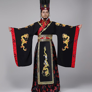 男士黑色刺绣古装秦始皇同款皇帝大臣侍卫武侠汉武大帝服装租赁