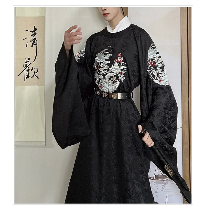 男士唐朝刺绣宽袖圆领唐朝大臣诗人李白白居易古装北京服装租赁