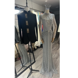 男士新中式手工缝钻修身立领主持订婚新郎歌手晚宴北京礼服租赁