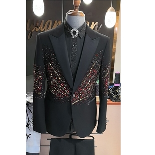 定制男士彩色亮闪亮片主持人歌手晚宴年会 新郎礼服正装套装西装