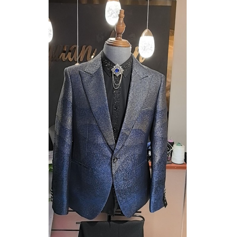 男士蓝色酒红色立领中山装商务主持人宴会歌手朗诵晚宴礼服西装