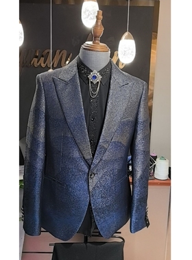 男士蓝色酒红色立领中山装商务主持人宴会歌手朗诵晚宴礼服西装