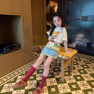 T恤油画裙裤 GLP KISS韩系童装 26夏女童可爱小狗宽松短袖 两件套装