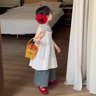 打底T恤阔腿裤 潮 新女童宝宝洋气百搭蕾丝吊带裙无袖 日系2025夏装