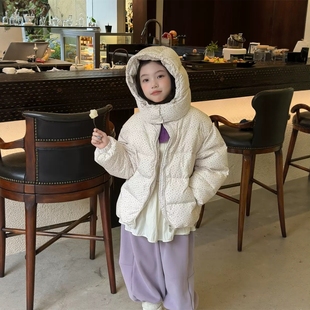 GLP KISS韩系童装女童羽绒服25冬款甜美碎花连帽加厚保暖90白鸭绒