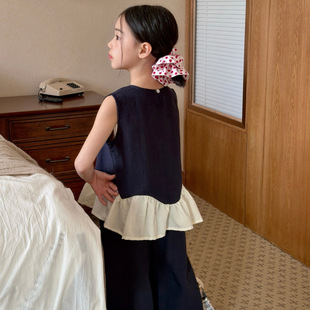 女童时尚 26夏季 KISS韩系童装 上衣阔腿裤 两件套装 荷叶边无袖 GLP