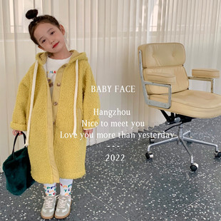 儿童羊羔毛外套2022冬季新韩版男女童可爱中长款毛毛连帽大衣 潮