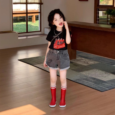 韩式女童春夏可乐印花短袖T恤