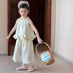 甜美荷叶边吊带上衣阔腿裤 GLP KISS韩系童装 26夏女童洋气法式 套装