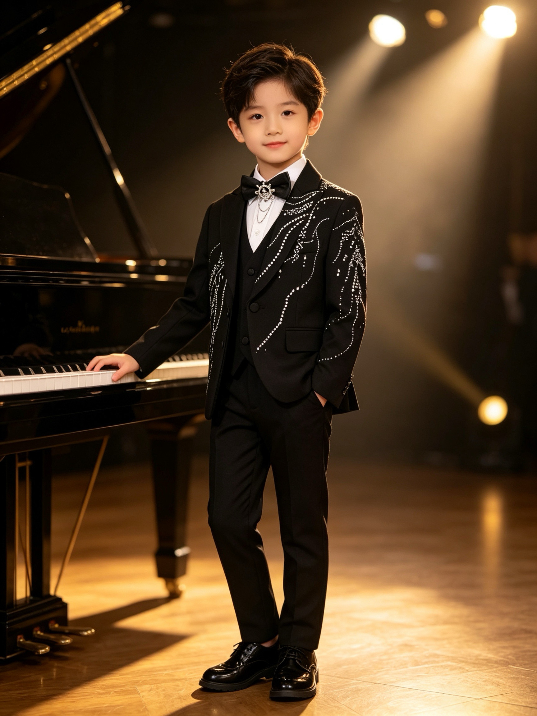 新款男童西装礼服钢琴演奏表演出服花童主持人走秀生日照潮童影楼