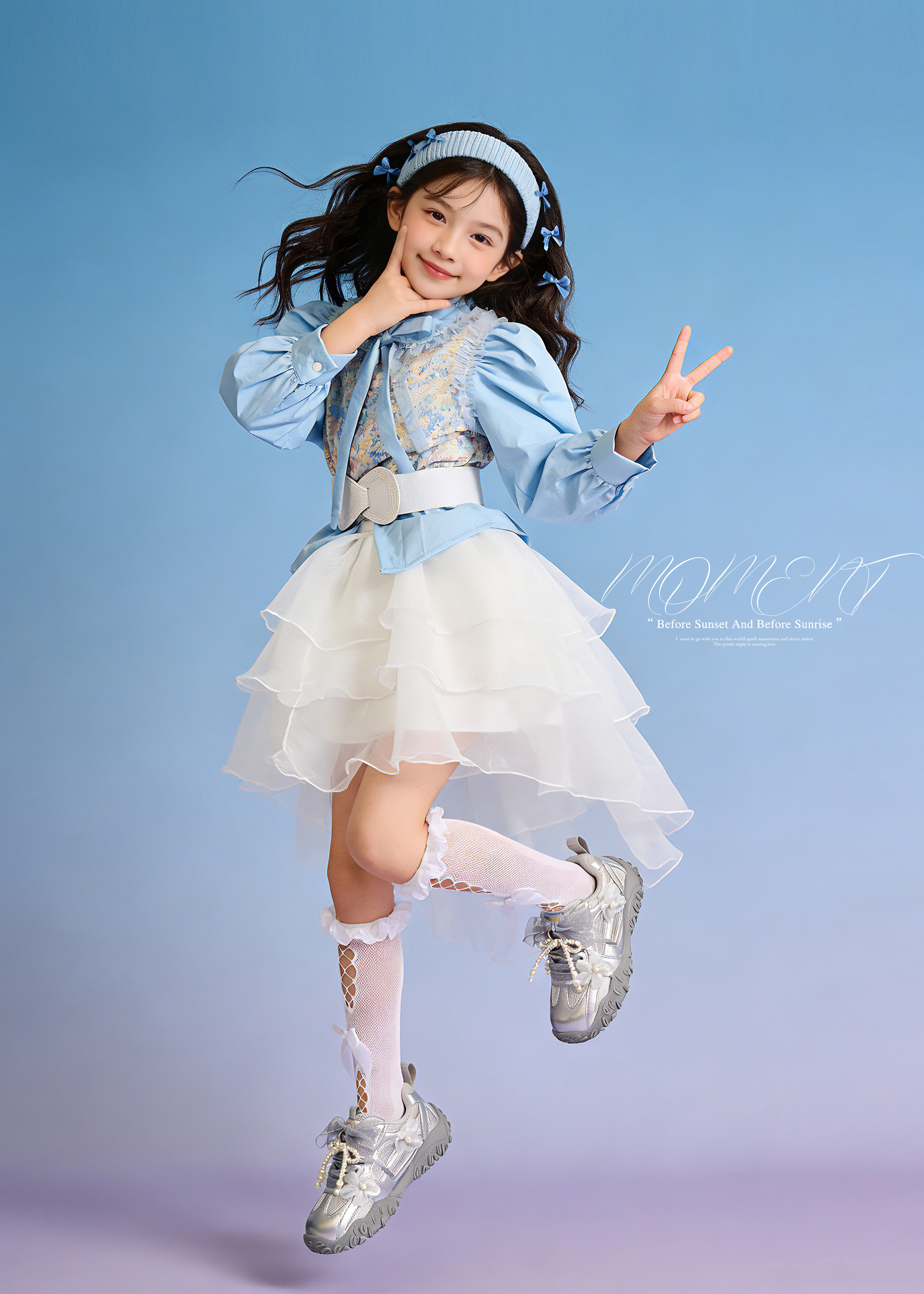 新款大童儿童摄影服装女童公主风蓝色主题写真照影楼拍照主题潮童