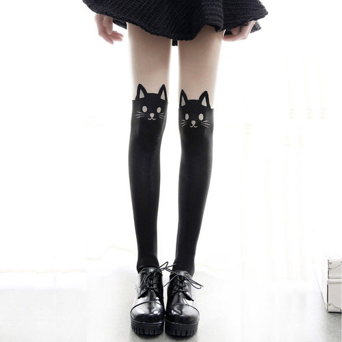 卡通猫咪印花丝袜学生少女COS