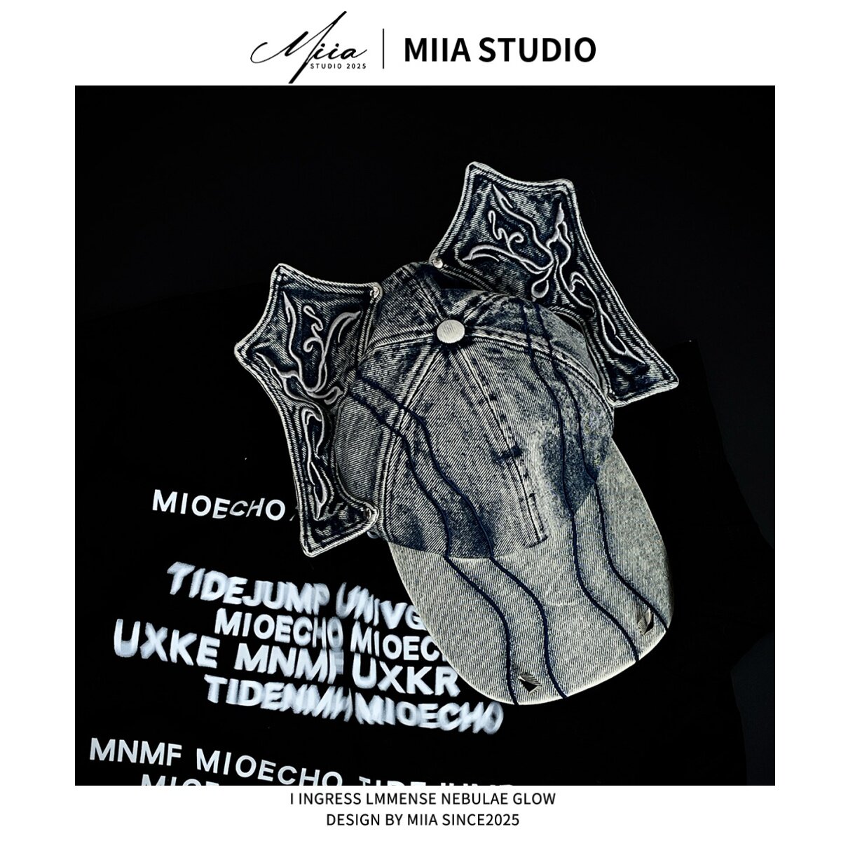 暗黑个性小众金属铆钉獠牙猛犸象牛仔水洗棒球帽子街头朋克鸭舌帽