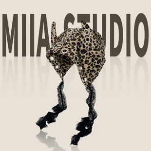 甜酷辣妹朋克风小众y2k毛绒豹纹恶魔角帽子女蕾丝绑带装饰套头帽