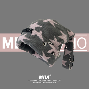 亚比风金属圆环星星兔耳毛线帽y2k甜酷秋冬保暖套头帽百搭显脸小