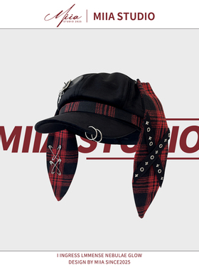 日系丝绒y2k辣妹星星别针格子兔耳朵八角帽猫耳贝雷帽鸭舌报童帽