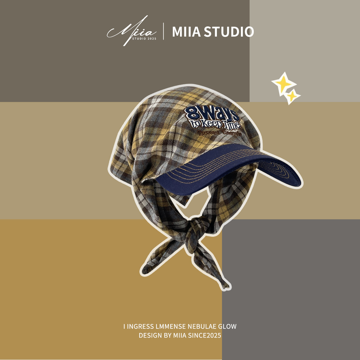 2025设计师小众潮牌格子复古包头帽头巾帽字母刺绣棒球帽鸭舌帽潮