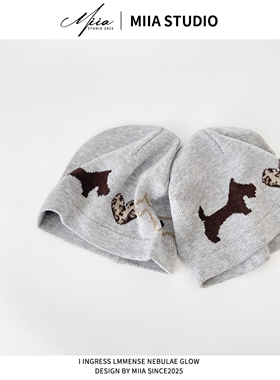 韩国2025可爱百搭小狗套头针织帽女秋冬冷帽保暖显脸小毛线帽男