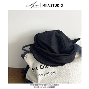 日系高版设计张静仪同款羊毛呢英伦复古堆叠感鸭舌贝雷帽八角帽潮