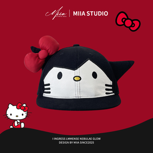 恶搞卡通kt刺绣蝴蝶结拼接嘻哈辣妹棒球帽童趣礼物鸭舌帽平檐帽潮