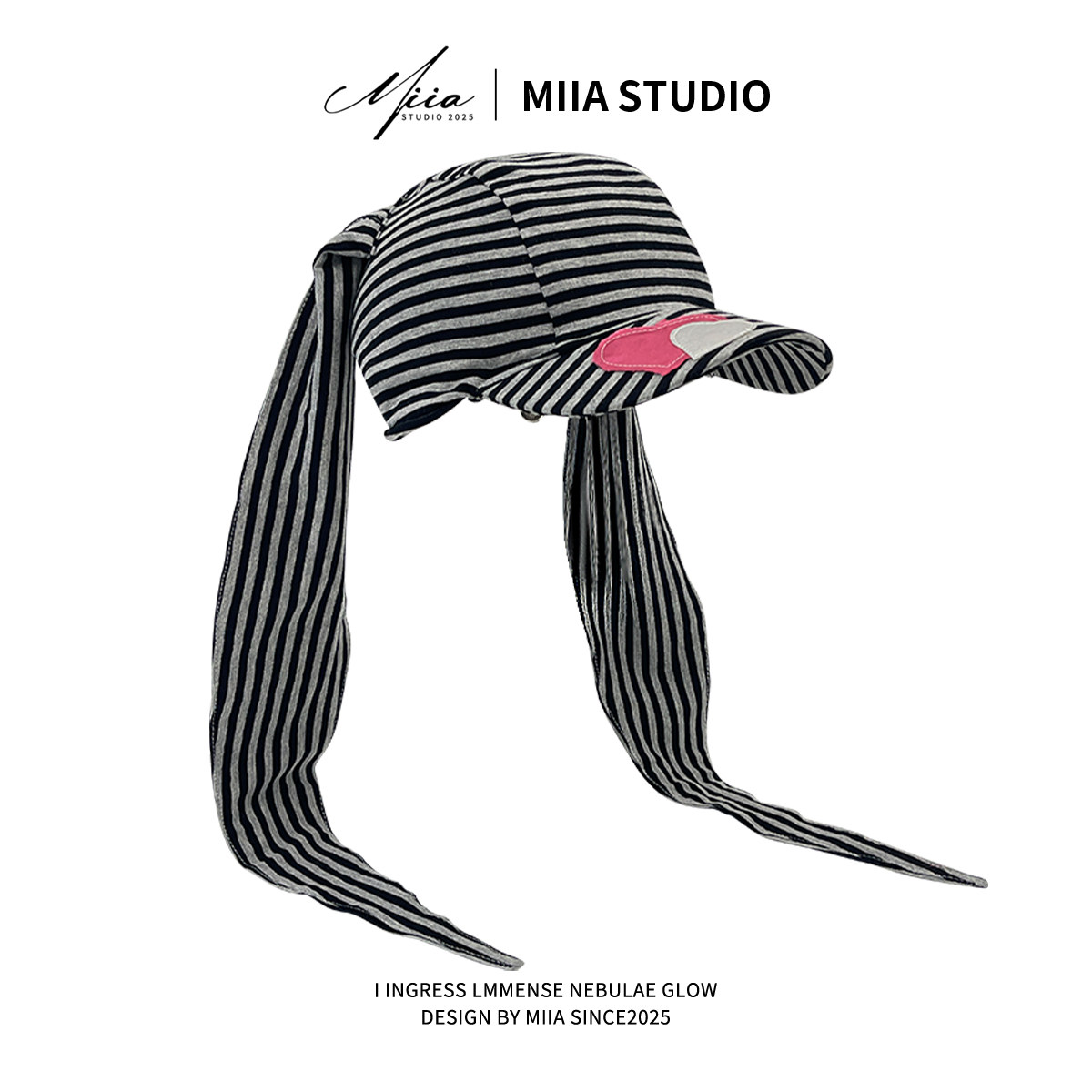 兔耳朵条文针织堆叠感套头鸭舌帽