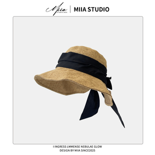 日系复古亚麻渔夫帽子女夏季防晒遮阳帽大檐显脸小太阳帽鸭舌帽潮