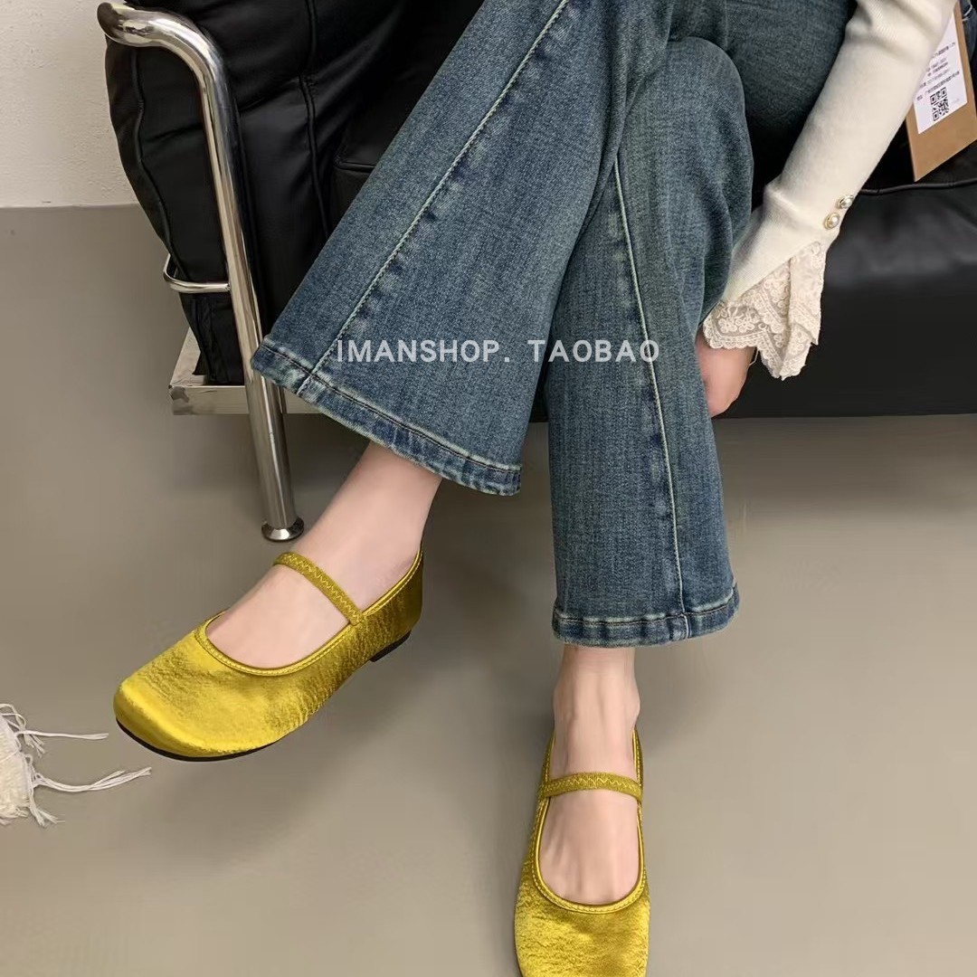 2025NEW SPRING 甜美风缎面方头玛丽珍小单鞋芭蕾风软底平底鞋女