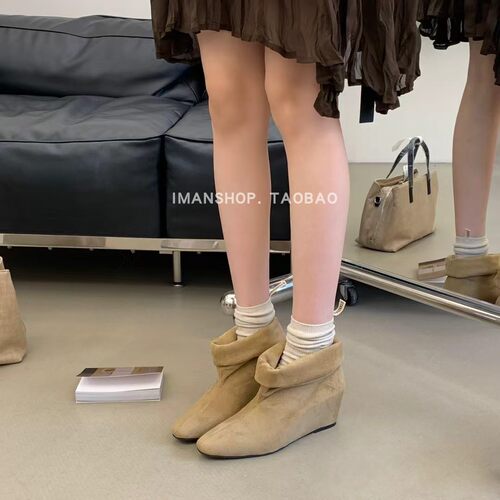 wins shoes 2026法式内增高时装靴女磨砂绒面两穿女士短筒瘦瘦靴
