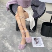 shoes韩系圣诞芭蕾风毛毛鞋 玛丽珍单鞋 粗跟绑带高跟鞋 wins 女鞋