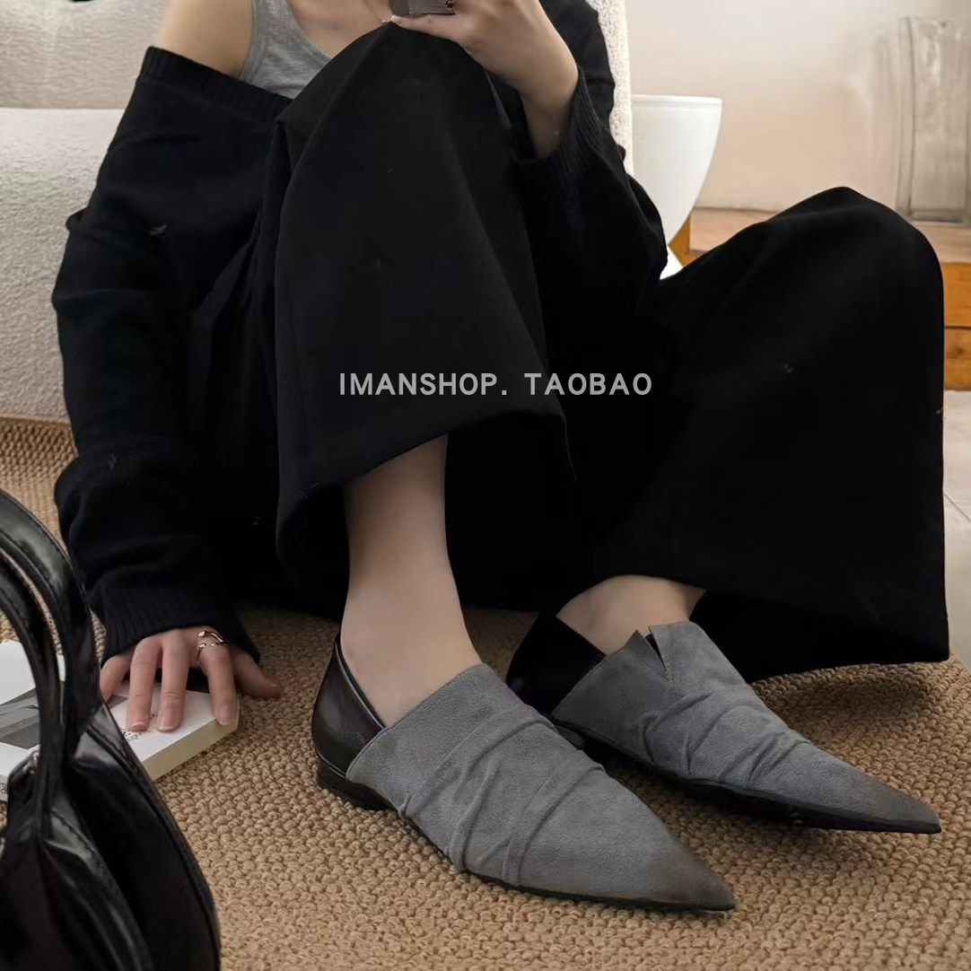 2025NEW SPRING韩系设计感方头擦色褶皱风撞色小单鞋平底鞋皮鞋女,女鞋,棉鞋,淘宝优惠券,粉丝福利购,淘宝优惠卷