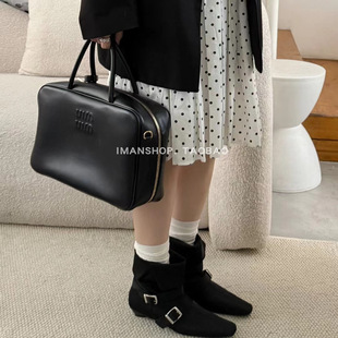 2025NEW SPRING法式被夸了！复古方头小跟皮带扣短靴女秋季马丁靴