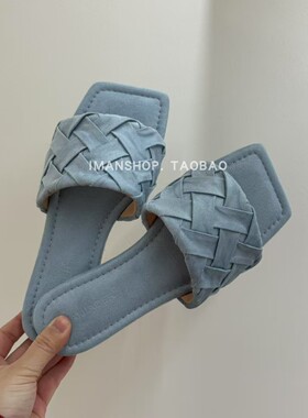 wins shoes·2025韩系少女温柔编织风方头露趾平底凉拖鞋软底凉鞋