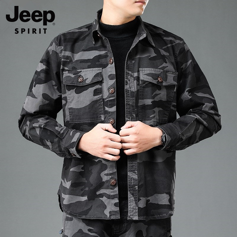 JEEP吉普纯棉迷彩工装衬衫男